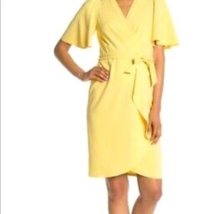 Yellow Faux Wrap Dress